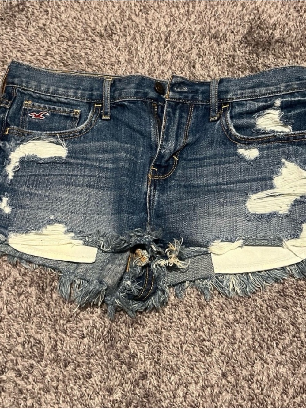 Hollister Distressed Denim Cutoff Shorts - Dark Blue